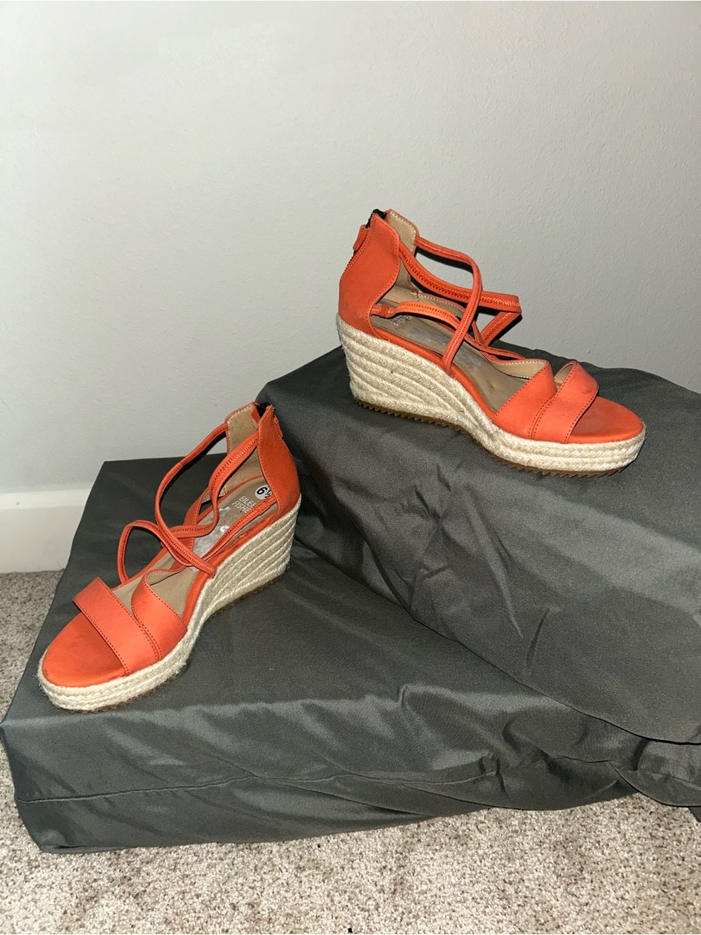 NEW Eileen Fisher Orange Salmon Espadrille Wedge Sandals Sz 6.5